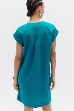 Robe Mirabelle 100% Lin Vert Emeraude Femme*CAROLL Best