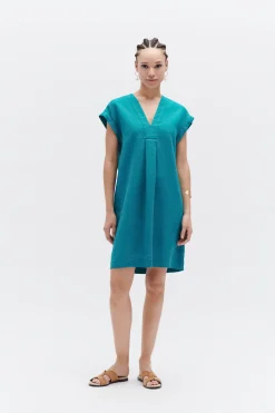 Robe Mirabelle 100% Lin Vert Emeraude Femme*CAROLL Best