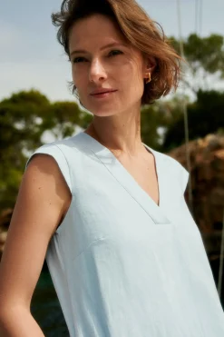 Robe Pamela 100% Lin Bleu Ciel Femme*CAROLL Best Sale