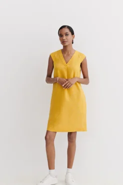 Robe Pamela 100% Lin Jaune Or Femme*CAROLL Cheap