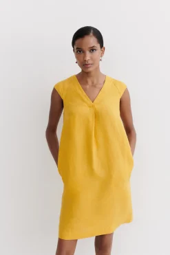 Robe Pamela 100% Lin Jaune Or Femme*CAROLL Cheap