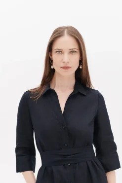 Robe Yana 100% Lin Bleu Marine Femme*CAROLL Fashion