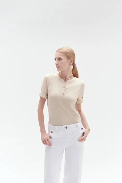 T-Shirt Boutonne Andrea Beige Femme*CAROLL Cheap