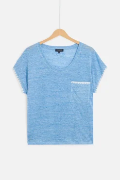 T-Shirt Evita 100% Lin Bleu Femme*CAROLL Sale