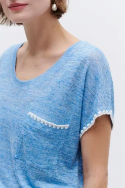 T-Shirt Evita 100% Lin Bleu Femme*CAROLL Sale