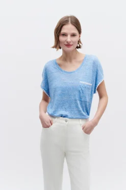 T-Shirt Evita 100% Lin Bleu Femme*CAROLL Sale
