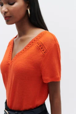 T-Shirt Lolita 100% Lin Orange Femme*CAROLL Online