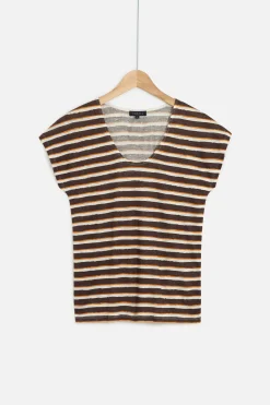 T-Shirt Murina 100% Lin Marron Fonce Femme*CAROLL Cheap
