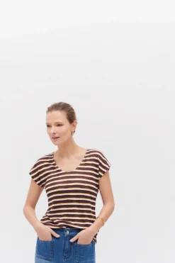 T-Shirt Murina 100% Lin Marron Fonce Femme*CAROLL Cheap