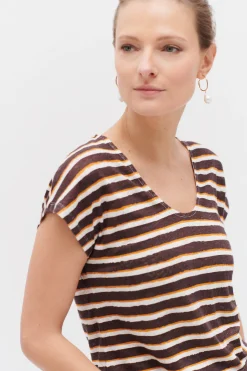 T-Shirt Murina 100% Lin Marron Fonce Femme*CAROLL Cheap